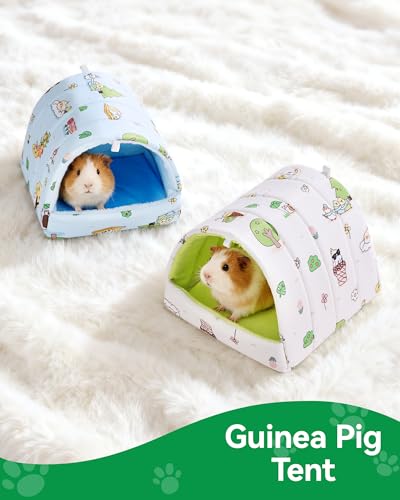 2 Pack Hamster Hideout Bed, Washable Small Animal House Bed Hamster House - color: Beige+Blue, size: 6*6in