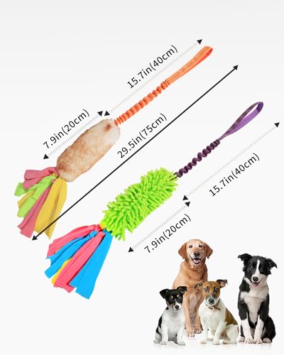 SCHITEC Tug Toy for Dogs, [2 Pack] Bungee Tug of War Squeaky Rope Toys for Exercise & Interactive Play Games, Puppy Training Pull Toy for Small Medium Large Dog - style: Artificial Wool+Short Handle, Chenille+Short Handle,