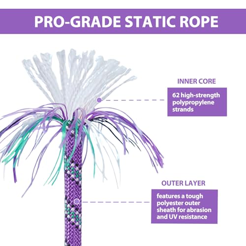 Static Climbing Rope - 12mm High Strength Arborist Rope 32FT for Outdoor Rappelling, Swing, Rigging, Tree Work, Camping - Purple - color: Purple, size: 32FT