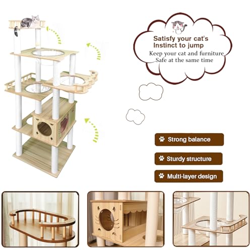 Yinanroa 73-Inch Cat Tower for Multiple Cats, Cat Tower for Large Cats, Slim, Stable, Freestanding, Popular,Prevents Cats from Falling, Space Saving, Wooden Cat Tree. 20lb (8782) - size: 8782