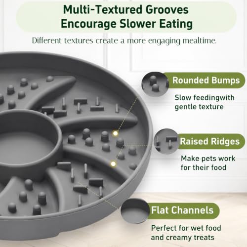 Slow Feeder Dog Bowl Silicone Suction Cup Anti Spill Dogs Cats Grey - color: Grey