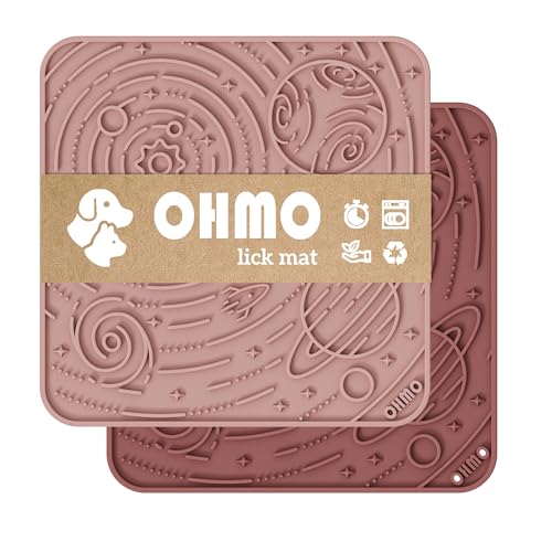 OHMO Large Lick Mat for Dogs&Cats, Space Pattern, 2pcs, Brick Red&Coral - color: Mars&Coral, size: 7.9"L x 7.9"W