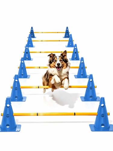 Dog Agility Training Hurdle Cone Set, Adjustable Dog Agility Equipment Obstacle Course Backyard Equipment for Pet Exercise 6 Set - color: Blue