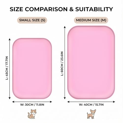 BLESWIN Waterproof Silicone Pet Feeding Mat Pink with Raised Edge,24" x 16"Non-Skid Spill Proof Dog Bowl Mats, Easy Clean Cat Bowls Placemat for Cats and Dogs - color: Pink, size: 60 x 40 cm