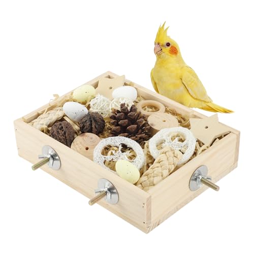Bird Foraging Toys Box, Wooden Foraging for Bird, Wood Color M - color: Wood Color, size: Medium