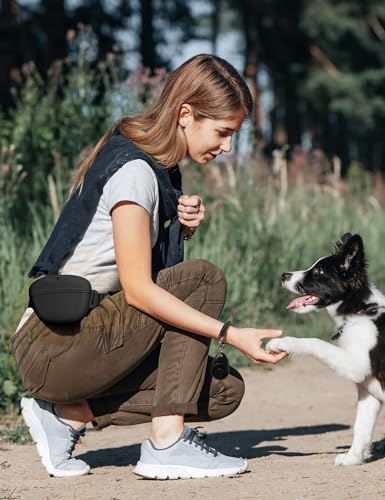 heouvo 1.67 Cup Magnetic Dog Treat Pouch with Training Clicker (Black) - color: Black