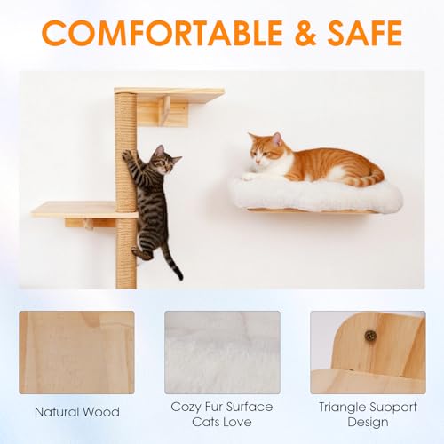 6 in 1 Cat Wall Shelves Climbing System with Sisal Scratching Perch - color: White