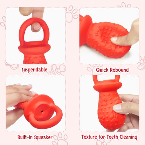 Latex Chew Dog Toys, Novelty Squeaky Pacifier Dog Toys, 5.2" Durable Pacifier Dog Chew Toys for Small and Medium Dogs(Red,1 Pcs) - color: Red