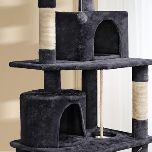 Topeakmart 62.2 inches Cat Tree, Cat Tower w/Double Condos, Scratching Posts & Hammock, Cat Activity Tree Kitten Play House, Black - color: Black, size: 24"L x 19"W x 62"H