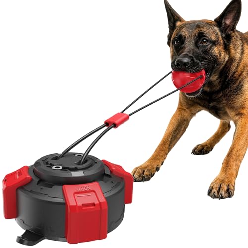 Dog Suction Cup Tug of War Toy, Interactive Self Play Dog Ball Toy with Chew Rope, Indestructible Bite Resistant Pet Training Tug Toy for Small Medium Large Dogs (Black red)
