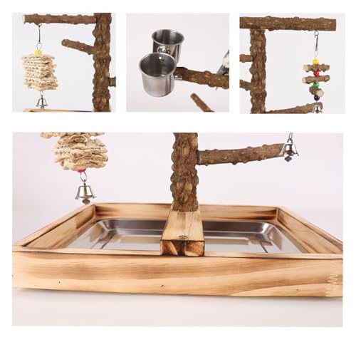 Bird Perch Stand, Natural Wood Bird Perch Stand, Wooden Parrot Perch Stand Fork Toys Hanging Multi-Branch Rope Perch Platform Hammock Swing Toy Chewing Stick Cage Accessories - color: Style B