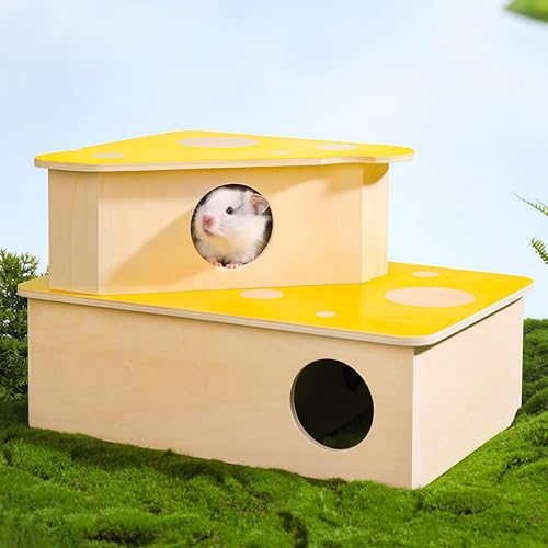 2 Pcs Syrian Hamster Hideout，Wooden Hamster Maze,Tunnel Multi Chamber Hamster Hideout Secret Peep Shed and Exploring Toys,Hamster Cage Decor(Fits 24.4''L Acrylic Hamster Cage)