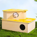 2 Pcs Syrian Hamster Hideout，Wooden Hamster Maze,Tunnel Multi Chamber Hamster Hideout Secret Peep Shed and Exploring Toys,Hamster Cage Decor(Fits 24.4''L Acrylic Hamster Cage)
