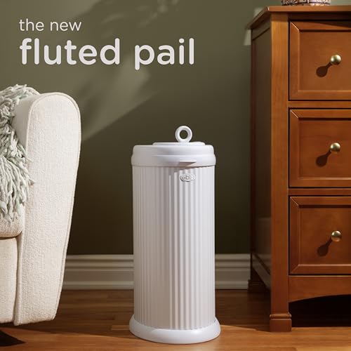 Ubbi Stainless Steel Diaper Pail, No Special Bags, Odor-Locking, Fluted - color: Fluted White