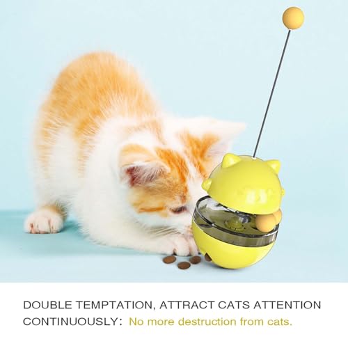 Interactive Cat Toy for Indoor Cats Wobble Treat Dispenser Ball(Yellow) - color: Yellow