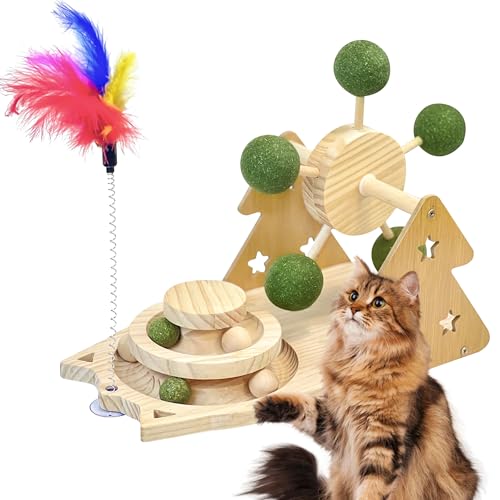 3-in-1 Cat Scratcher Toy ；with 1.96in Catnip Balls Windmill Turntable 、0.78in Catnip Balls for cat Ball Track and cat Feather Toy