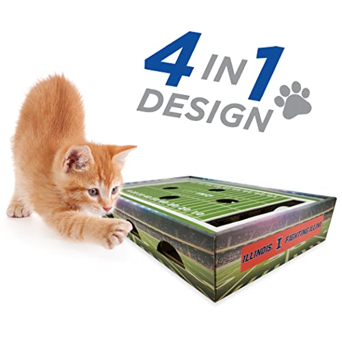 Pets First NCAA Illinois Fighting Illini Cat Scratcher Box, Game Day Cat Toy, NCAA Football Field Designed Cat Scratcher and Lounge, Stimulating Cat Game - color: Illinois Fighting Illini