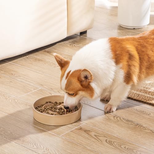 vancasso Ceramic Slow Feeder Dog Bowl, 1.5 Cup Puzzle Dish for Medium Breed - color: Khaki, size: M - 1.5 Cups
