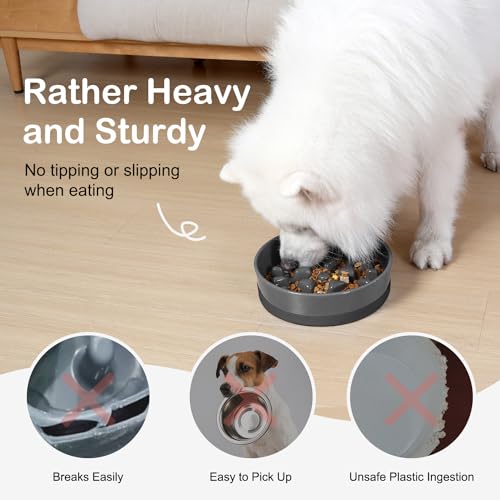 Sted Ceramic Slow Feeder Dog Bowls for Medium Large Breed - color: Grey, size: Large-9.5 inches
