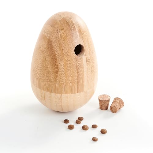 LOOBANI Bamboo Treat Dispenser Wobble Toys Enrichment Puzzle Food Dispenser Ball Toy IQ Training for Small Medium Dog
