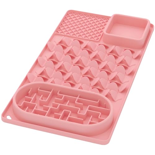 Slow Feeder Bowl for Large Dog, Silicone Lick Mat & Snuffle Mat with Suction Cups - Interactive Puzzle Feeder to Slow Eating & Keep Busy, Reduce Vomiting & Relieve Boredom (21"x 11" Pink) - color: Pink