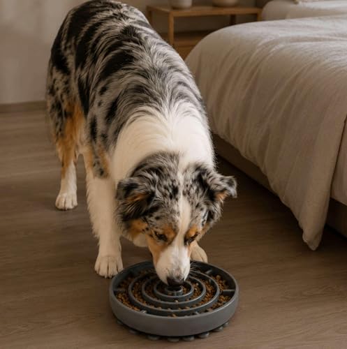 Woowoowoof Slow Feeder Dog Bowl | Medium Silicone Puzzle Feeder Improves Digestion 10x Slower Eating| Anti-Gulping Non-Slip Base, Helps Prevent Bloating |1L Capacity, 10.0in x 1.45in (Black) - color: Black, size: Medium