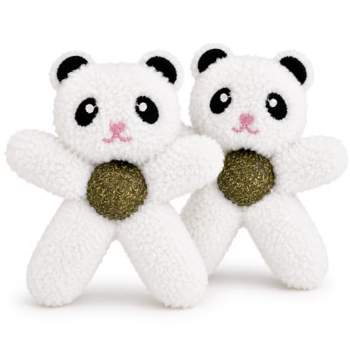 Cat Toys with Catnip Kitten Chew Bite Supplies Boredom Relief Fluffy Kitty Teeth Cleaning Chewing Cat Lovers Interactive Plush Gift (Panda&Panda) - color: Panda&Panda