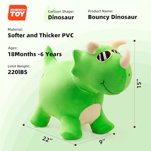 EVERICH TOY Bouncy Dinosaur Hopper Toys, Plush Animal Toy for Toddler 18M+ - color: Green Dinosaur