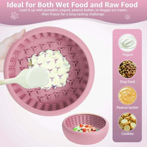 Dog Slow Feeder Lick Bowl, Freeze Lick Mat with Suction Cup - color: Pink, size: Small