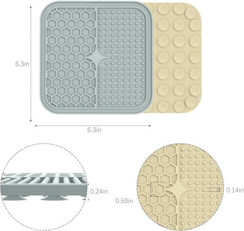 MateeyLife Lick Mat for Dogs & Cats, Slow Feeder Licking Pads for Boredom - color: Gray&Beige, size: 6"x6"