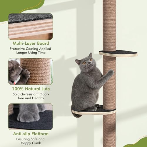Tall Cat Tree Wall Mounted for Large Cats, 82 inch Scratching Post with Toys, Floor to Ceiling Cats Tower for Corner Area, Kitty Wall Shelf for Sleeping Playing Lounging Perching - size: Cat Tree