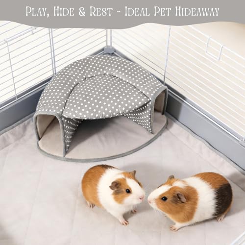 Guinea Pig Hideout Tunnel Bed, Washable Soft Small Animal Hideaway for Ferret, Chinchilla, Dwarf Bunny - House Pet Cage Accessory - color: Grey