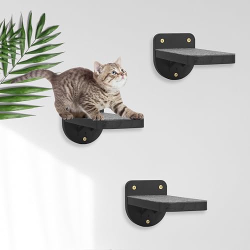 ESPETS Set of 3 Black Cat Wall Climbing Steps, Wall Mount Floating Shelves - color: Black