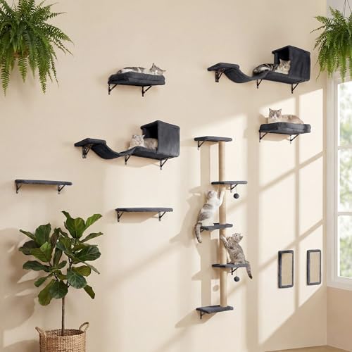 MEWANG Cat Wall Shelves, 5-in-1 Cat Wall Furniture Set, Grey - color: grey