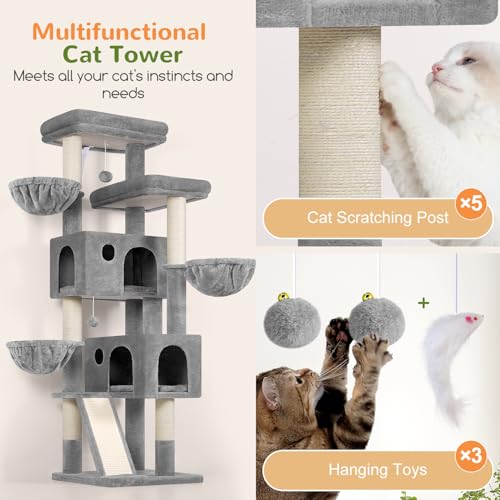 Globlazer Large Cat Tree 72in Tall Cat Climbing Tower, F72G, Light Grey - color: Light Grey