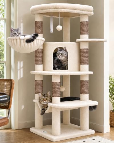 Globlazer Corner Stable Cat Tree Tower with Scratching Post, C51, Beige - color: Beige, size: 51inch
