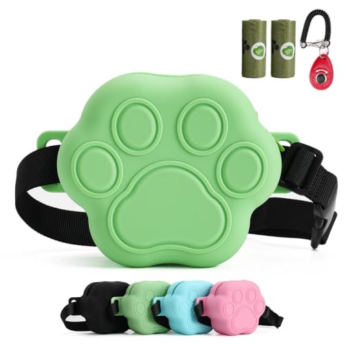 Dog Treat Pouch with Training Clicker and 2 Poop Bags, 1.8 Cup Small Sealable Zipper Silicone Fanny Pack with Waist Belt, Pet Puppy Training & Walking Essentials (Green) - color: Green