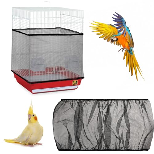 Trinkrittey Adjustable Bird Cage Seed Catcher Net Cover Elastic Band Mesh Cover Black for Parrot Cages - color: Black