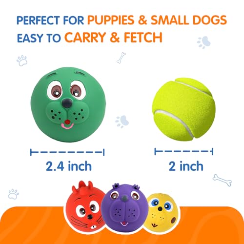 Dog Ball Toy, Smiley Face Squeaky Dog Toys Soft Dog Balls Latex Rubber Squeak Dog Toys for Small Medium Puppy Pet Dog (4 Pack) - color: Colorful Smiley Face