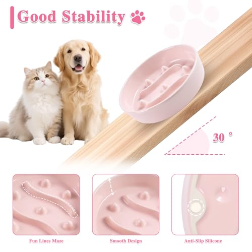 Ceramic Slow Feeder Dog Bowls,1.5 Cups Dog Food Dish for Medium& Large Dogs - color: Pink-L