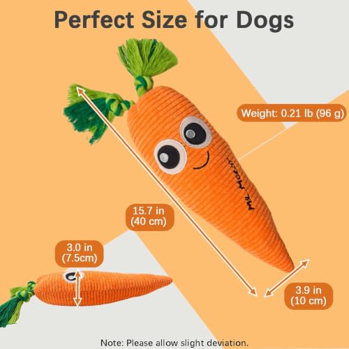 Orange Carrot Squeaky Plush Dog Chew Toy, 15.7 in Durable Rope Toy - color: Orange Carrot