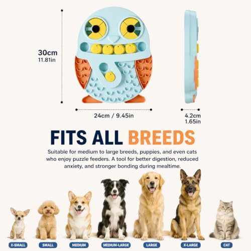 Slow Feeder Dog Bowl and Lick Mat, Owl Puzzle, 9.45 x 12 in - color: pink