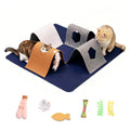 Cat Tunnel Mat for Indoor,4-Way Felt Cats Play Mat Cat Cave for Hide & Seek - color: Navy Blue