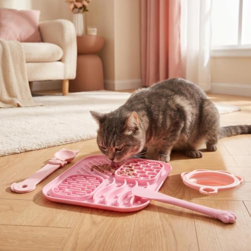 4-Piece Slow Feeder Cat Bowl Set, Lick mat for Cats