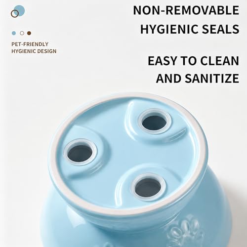Ceramic Slow Feeder Cat Bowl, Elevated Tilted Design, Blue - color: blue