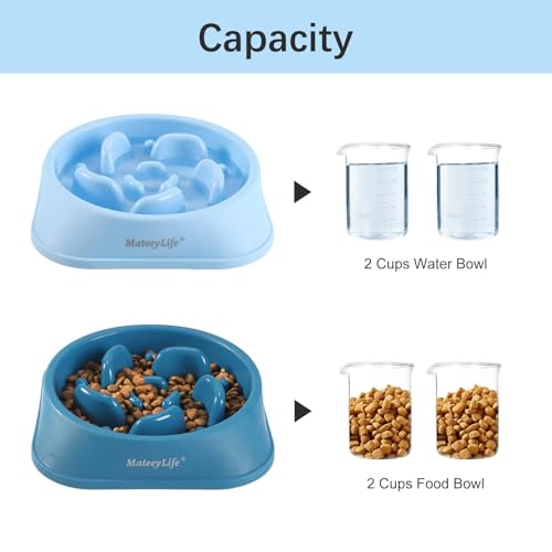 MateeyLife 2-Pack Slow Feeder Dog Bowls, 2 Cups, Dog Puzzle Feeder Bowl - color: A-LightBlue&DarkBlue, size: Medium