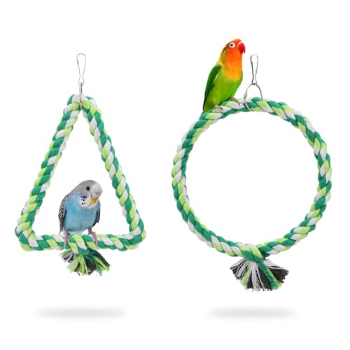 Wontee Bird Swing Bird Rope Perch Parrot Climbing Stand for Parakeets Budgies Cockatiel Conure Quaker Caique (S(5.9IN, 7.1IN)) - size: S(5.9IN, 7.1IN)