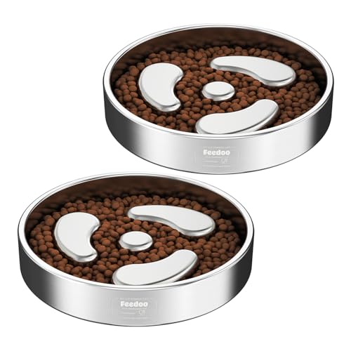 Feedoo Slow Feeder Dog Bowl-1Cup for Small Puppy, Double-Layer 304 Stainless Steel Puzzle Bowl, Anti-Choking for Fast Eaters, Non-Slip Base, Dishwasher Safe [2Pack] - color: Spiral-2Pack, size: S 1~1.5Cups
