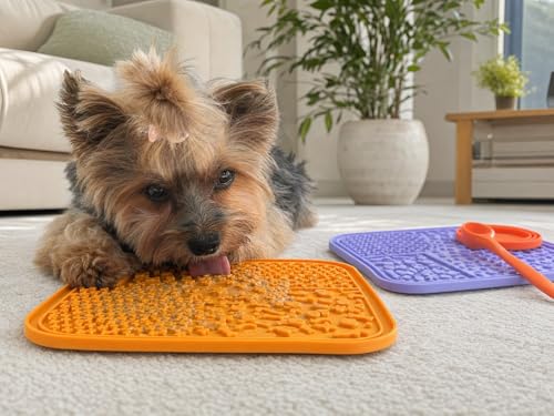2 Pack Dog Lick Mats with Lid and Spatula, Silicone Slow Feeder Mats