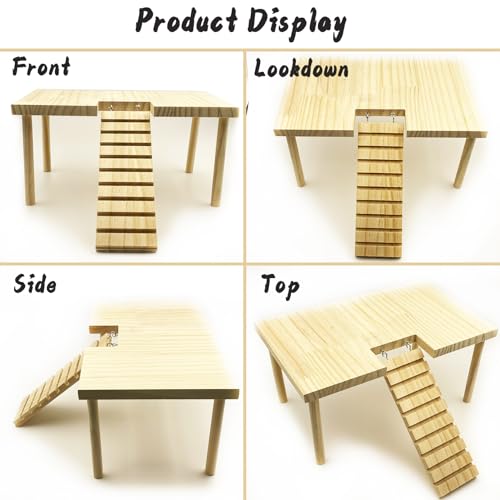 Large Hamster Platform with Ladder Wooden Syrian Hamsters Standing Platforms with Legs Set Wood Gerbils Climbing Bridge Toy Cage Accessories - size: Large